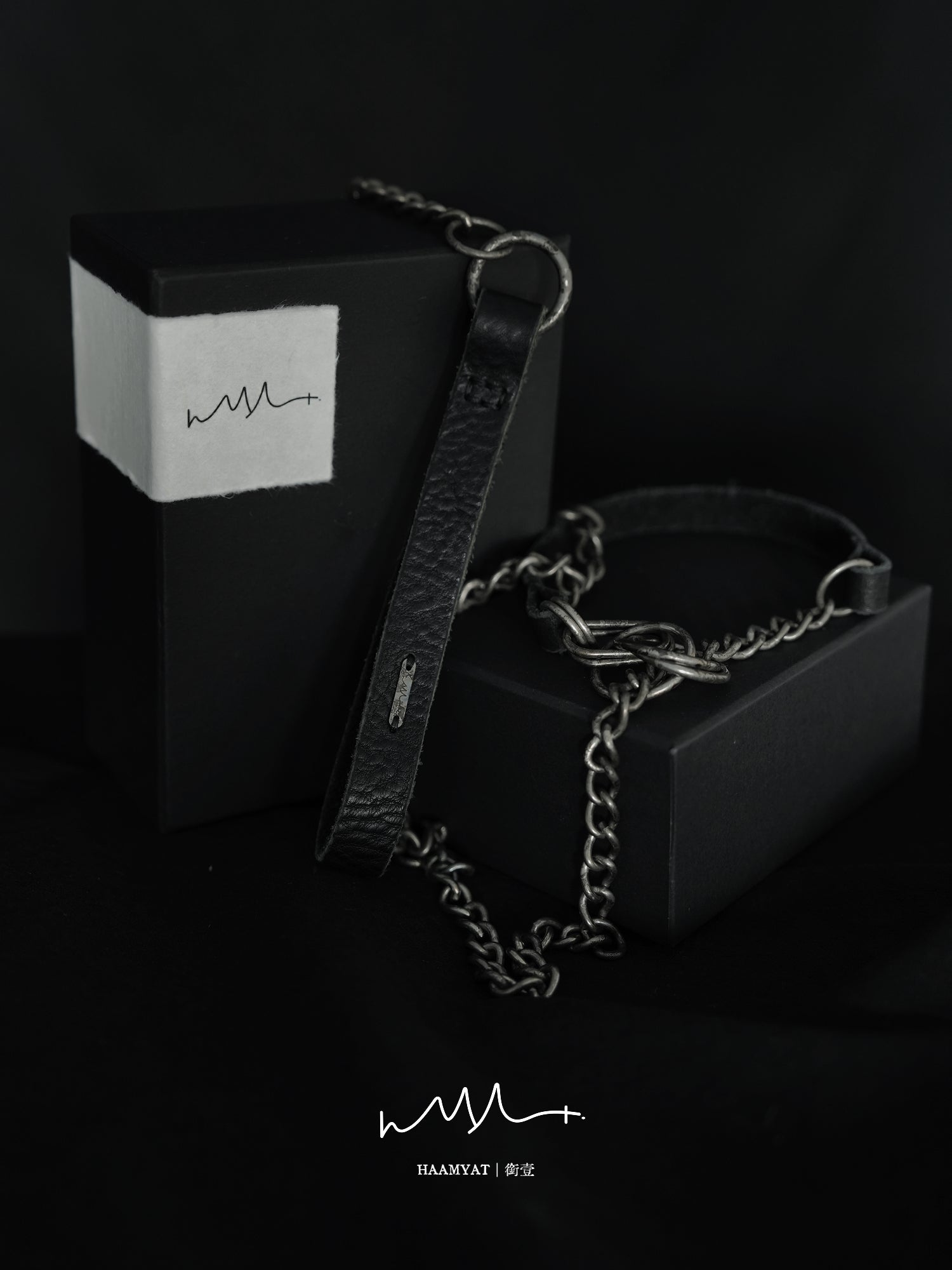 HAAMYAT Handcrafted Black Leather Chain Collar and Lead