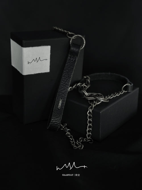 HAAMYAT Handcrafted Black Leather Chain Collar and Lead