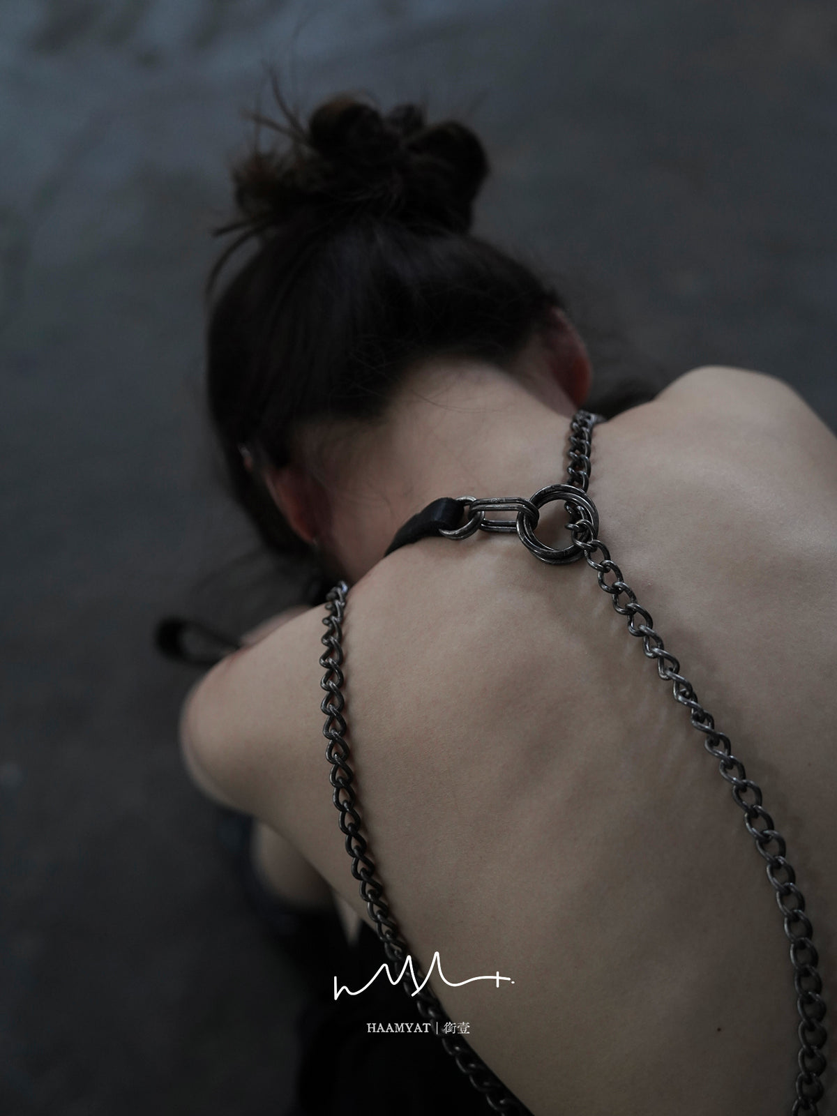 HAAMYAT Handcrafted Black Leather Chain Collar and Lead